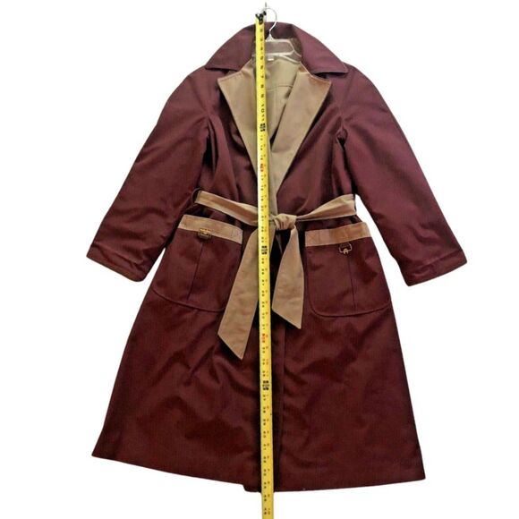 Etienne Aigner Reversible Trench Coat Womens Size 8P Oxblood/Khaki Leather Trim - Picture 9 of 15